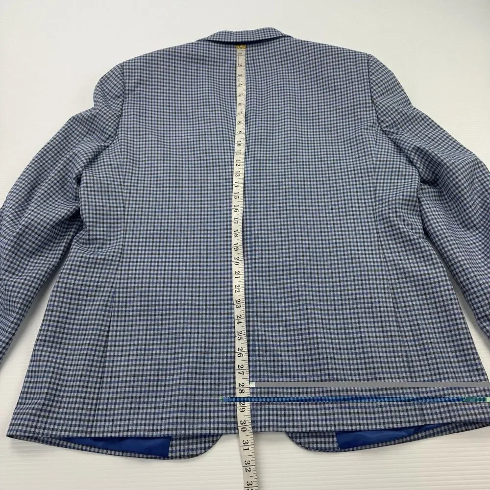 Nautica Mens Blue Plaid Blazer Sport Coat Stretch Map Lining 48R